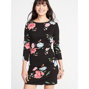 Old Navy Black Floral Ponte-Knit Sheath Mini Dress size Large